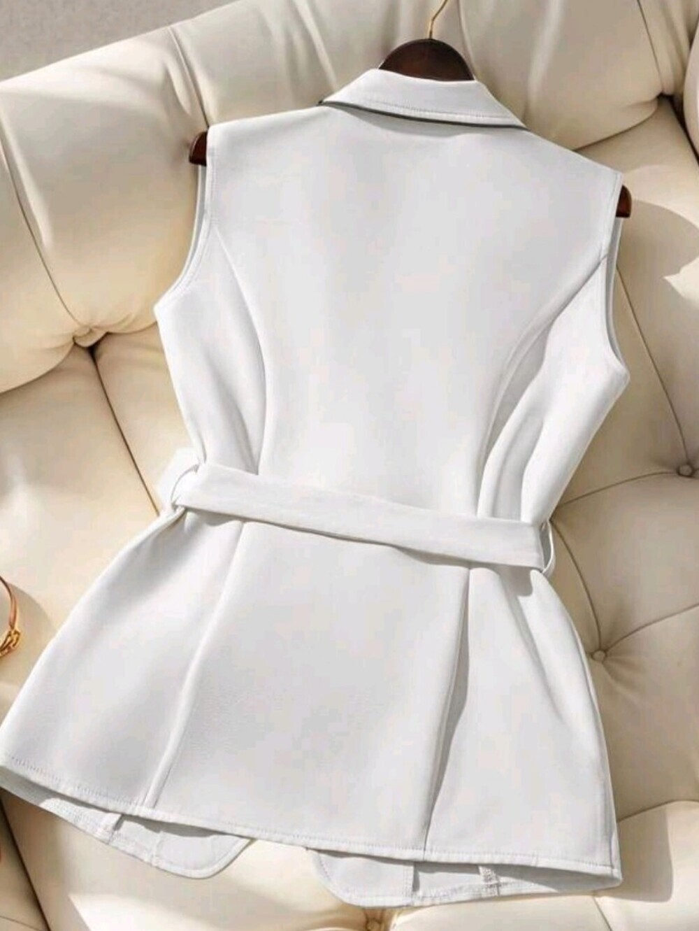White Sleeveless Blazer Vest with Black Trim - Picture 2 of 6